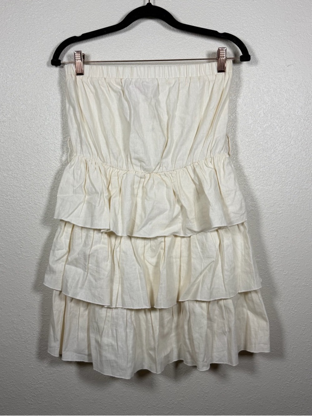 NWT Y2K Body Central Linen Blend Strapless Tiered Ruffle Mini Dress Belt Loops M